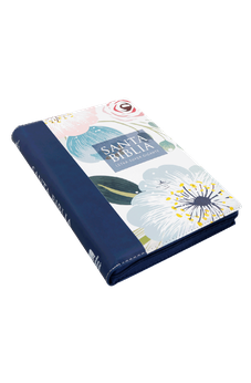 Image of Biblia RVR 1960 Letra Súper Gigante Azul Flores Símil Piel con Índice y Cierre