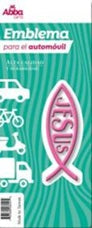 Image of Emblema para Auto 8 cm Icthus con Jesús. Rosa