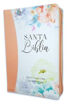 Image of Biblia RVR 1960 Letra Gigante 14 Puntos Manual Jardín Coral Símil Piel Cierre Índice