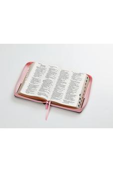 Image of Biblia RVR 1960 Letra Gigante Tricolor Café Rosa Mariposas Símil Piel con Índice y Cierre