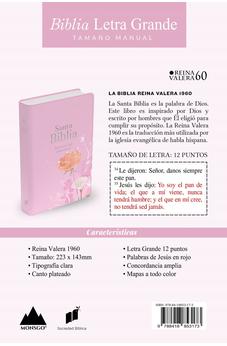 Biblia RVR 1960 Letra Grande Tamaño Manual Símil Piel Rosa