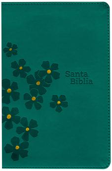 Image of Biblia NTV Compacta Letra Gigante con Filament Símil Piel Turquesa Floral Letra Roja