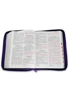 Image of Biblia RVR 1960 Letra Gigante Tricolor Lila Morado Negro Símil Piel con Índice y Cierre