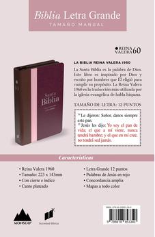 Biblia RVR 1960 Letra Grande Tamaño Manual Tricolor Guinda Palo Rosa Marrón con Cierre e Índice
