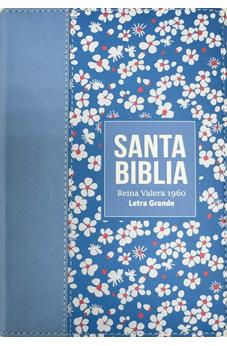 Image of Biblia RVR 1960 Compacta Símil Piel Flores Azul Grisáceo