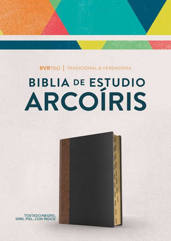 Image of Biblia RVR 1960 de Estudio Arco Iris Duotono Tostado Negro Símil Piel con Índice