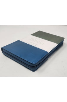Image of Biblia RVR 1960 Letra Grande Tamaño Manual Tricolor Gris Crema Azul con Cierre e Índice