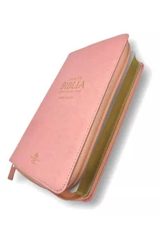 Image of Biblia RVR 1960 Letra Grande Tamaño Manual Símil Piel Rosa con Cierre