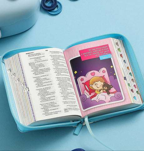 Image of Biblia RVR60 Mi gran viaje bolsillo i/piel Azul Rayas cierre e índice