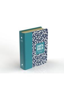 Biblia RVR 1960 Compacta Símil Piel Flores Azul Verde