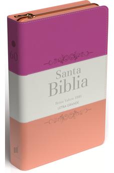 Biblia RVR 1960 Letra Grande Tamaño Manual Tricolor Guinda Crema Melón con Cierre e Índice