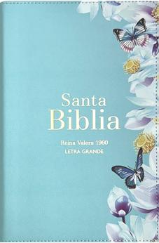 Biblia RVR 1960 Letra Grande Tamaño Manual Símil Piel Azul Claro