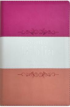 Biblia RVR 1960 Letra Grande Tamaño Manual Tricolor Guinda Crema Melón con Cierre e Índice