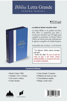 Biblia RVR 1960 Letra Grande Tamaño Manual Tricolor Azul Crema Azul Marino con Cierre e Índice