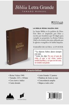 Biblia RVR 1960 Letra Grande Tamaño Manual Marrón con Cierre e Índice