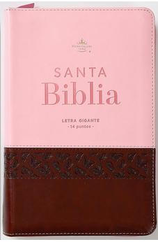 Image of Biblia RVR 1960 Letra Gigante Tricolor Café Rosa Mariposas Símil Piel con Índice y Cierre