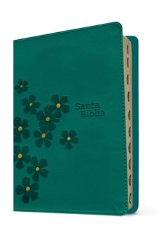 Image of Biblia NTV Compacta Letra Gigante con Filament Símil Piel Turquesa Floral Índice Letra Roja