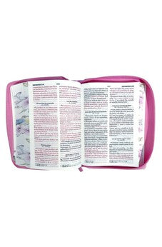 Biblia RVR 1960 Letra Grande Tamaño Manual Primavera Rosa Símil Piel con Cierre