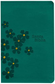 Image of Biblia NTV Compacta Letra Gigante con Filament Símil Piel Turquesa Floral Índice Letra Roja