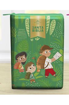 Biblia RVR 1960 Interactiva para Niños Letra Grande Verde Símil Piel Con Cierre