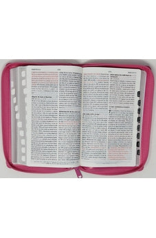 Image of Biblia RVR 1960 de Promesas Letra Grande Tamaño Manual Rosada Flores Símil Piel con Cierre e Índice