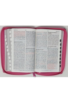 Image of Biblia RVR 1960 de Promesas Letra Grande Tamaño Manual Rosada Flores Simil Piel con Cierre con Índice
