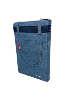 Image of Biblia RVR 1960 Letra Grande Tamaño Manual Símil Piel Jean Cinturón Azul con Índice y Cierre