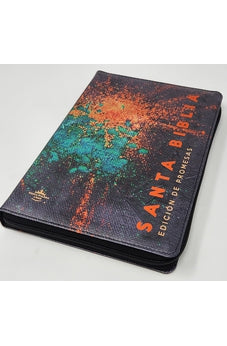Image of Biblia RVR 1960 de Promesas Letra Gigante Negro Naranja Verde Símil Piel con Cierre