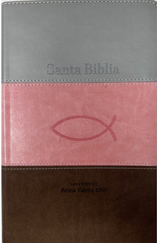 Image of Biblia RVR 1960 Letra Grande Tamaño Manual Tricolor Rosa Blanco Marron