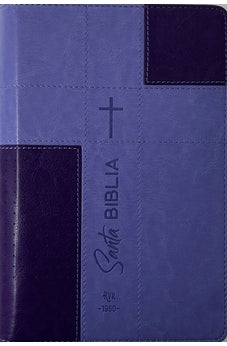 Biblia RVR 1960 Letra Grande Tamaño Manual Cruz Lila con Cierre con Índice