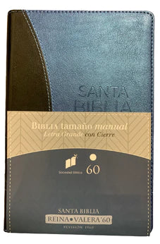 Biblia RVR 1960 Letra Grande Tamaño Manual Negro Azul Rectángulos con Cierre