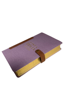 Image of Biblia RVR 1960 Letra Grande Tamaño Manual Piel Tela Vintage Lila Café con Broche