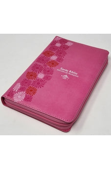 Image of Biblia RVR 1960 de Promesas Letra Grande Tamaño Manual Rosada Flores Símil Piel con Cierre e Índice