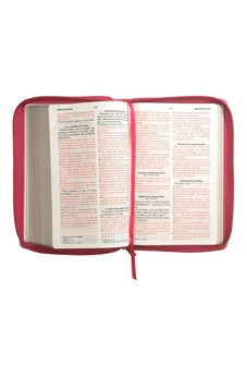 Biblia RVR 1960 Letra Grande Tamaño Manual Símil Piel Fucsia con Cierre