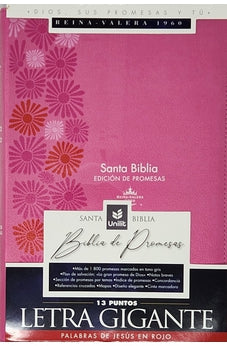 Image of Biblia RVR 1960 de Promesas Letra Gigante Rosada Flores Símil Piel con Cierre