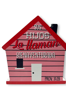 Image of Plaqué de Madera Casa Sus Hijos la Llaman Bienaventurada