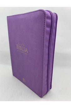 Biblia RVR 1960 Compacta Letra Grande Lila Símil Piel con Cierre