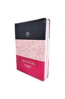 Biblia RVR 1960 Letra Gigante Tricolor Negro Rosa Fucsia Símil Piel con Índice y Cierre