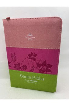 Biblia RVR 1960 Letra Grande Compacta 11 puntos Tricolor Rosa Lima Fucsia Símil Piel con Índice con Cierre