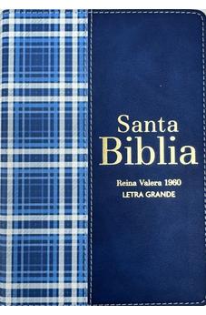 Biblia RVR 1960 Compacta Símil Piel Cuadros Azul Oscuro