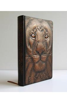 Biblia RVR 1960 Letra Grande Tamaño Manual León de Juda 3D Bronce Símil Piel