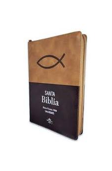 Biblia RVR 1960 Letra Gigante Café Ichtus Símil Piel con Índice y Cierre