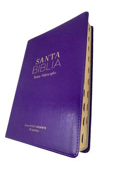 Biblia RVR 1960 Letra Súper Gigante Lila Símil Piel con Índice