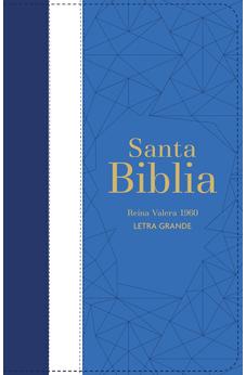 Biblia RVR 1960 Letra Grande Tamaño Manual Tricolor Azúl Crema Azúl Marino con Cierre con Índice