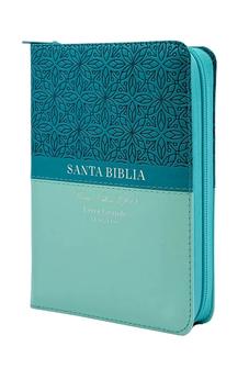 Biblia RVR 1960 Letra Grande Tamaño Manual Bifloral Turquesa Símil Piel