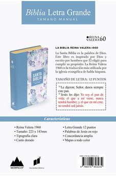 Biblia RVR 1960 Letra Grande Tamaño Manual Símil Piel Azul Acero Claro
