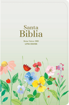 Biblia RVR 1960 Compacta Letra Grande 11 puntos Símil Piel Verde Claro Flores con Cierre y Índice