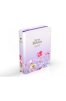 Biblia RVR 1960 Compacta Letra Grande 11 puntos Símil Piel Lila Flores con Cierre y Índice
