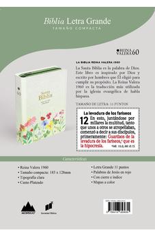 Image of Biblia RVR 1960 Compacta Letra Grande 11 puntos Símil Piel Verde Claro Flores con Cierre y Índice