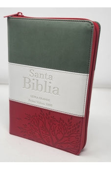 Biblia RVR 1960 Letra Grande Tamaño Manual Tricolor Gris Crema Rojo con Cierre con Índice